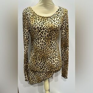 NWT Just Polly Large Animal Print Cheetah Leopard Top Shirt Asymmetrical Hem
